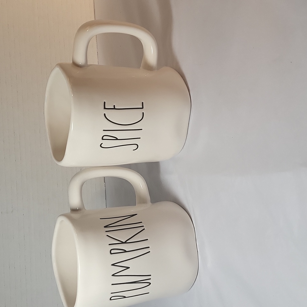 Rae Dunn Cream Color "Pumpkin" & "Spice" Fall/Thanksgiving Farmhouse Style Mugs